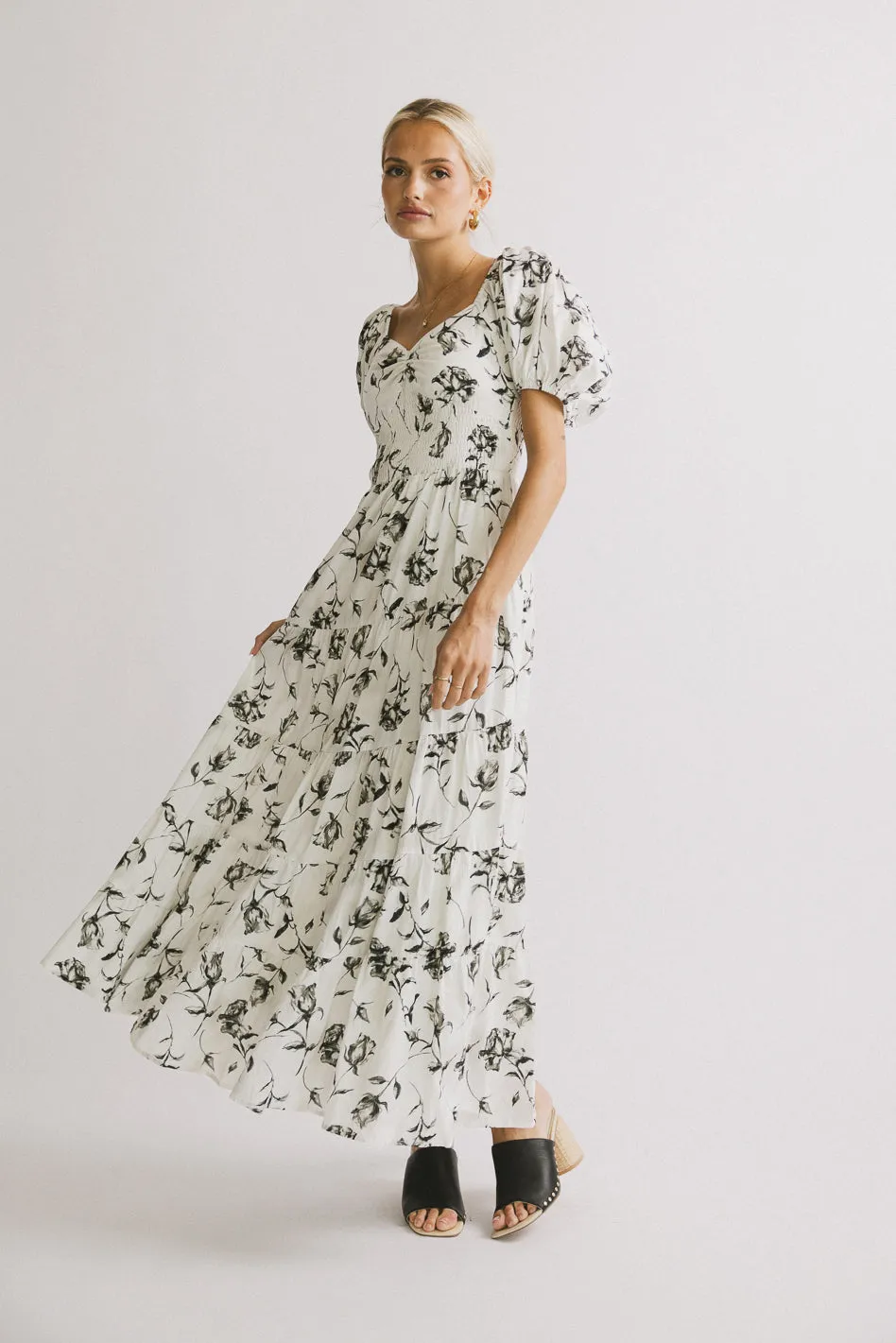 PREORDER- Theodosia Floral Midi Dress in White sold by bohme product image thumbnail 3