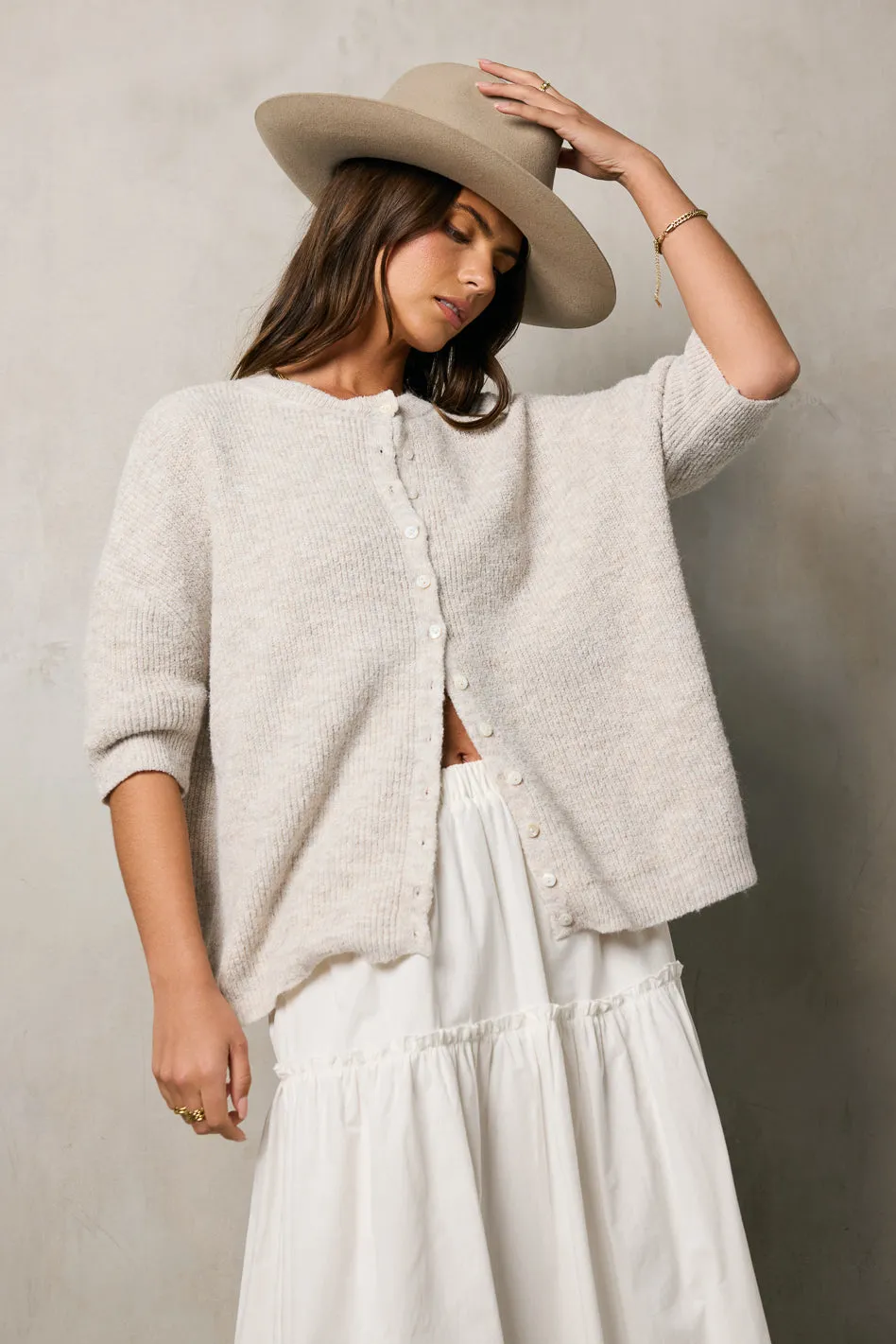 Leah Knit Cardigan in Oatmeal sold by bohme product image thumbnail 4
