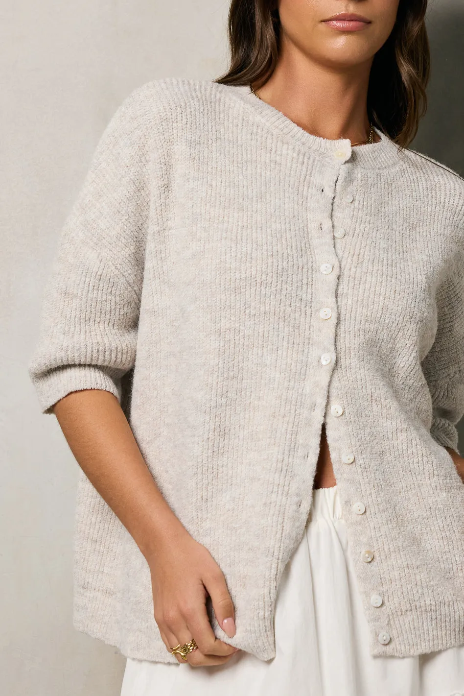 Leah Knit Cardigan in Oatmeal sold by bohme product image thumbnail 2