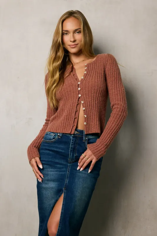 Hellen Knit Cardigan in Berry sold by bohme