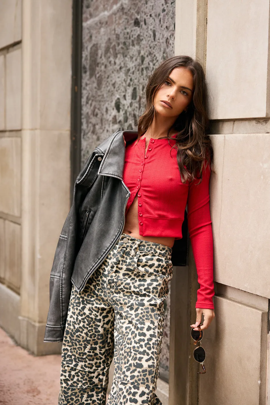 Mallory Button Front Top in Red - FINAL SALE sold by bohme