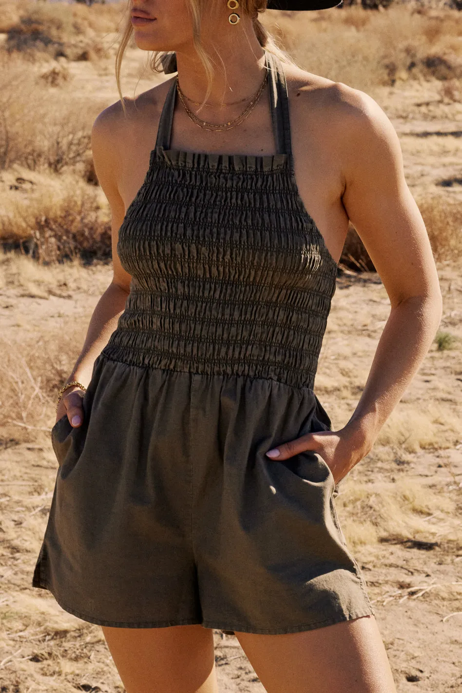 Bonnie Smocked Romper in Olive - FINAL SALE sold by bohme product image thumbnail 2