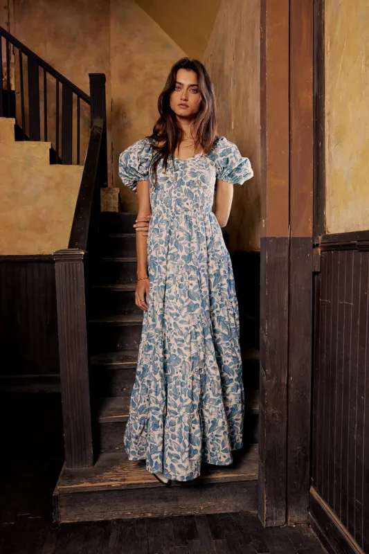 Robbie Floral Midi Dress in Blue sold by bohme