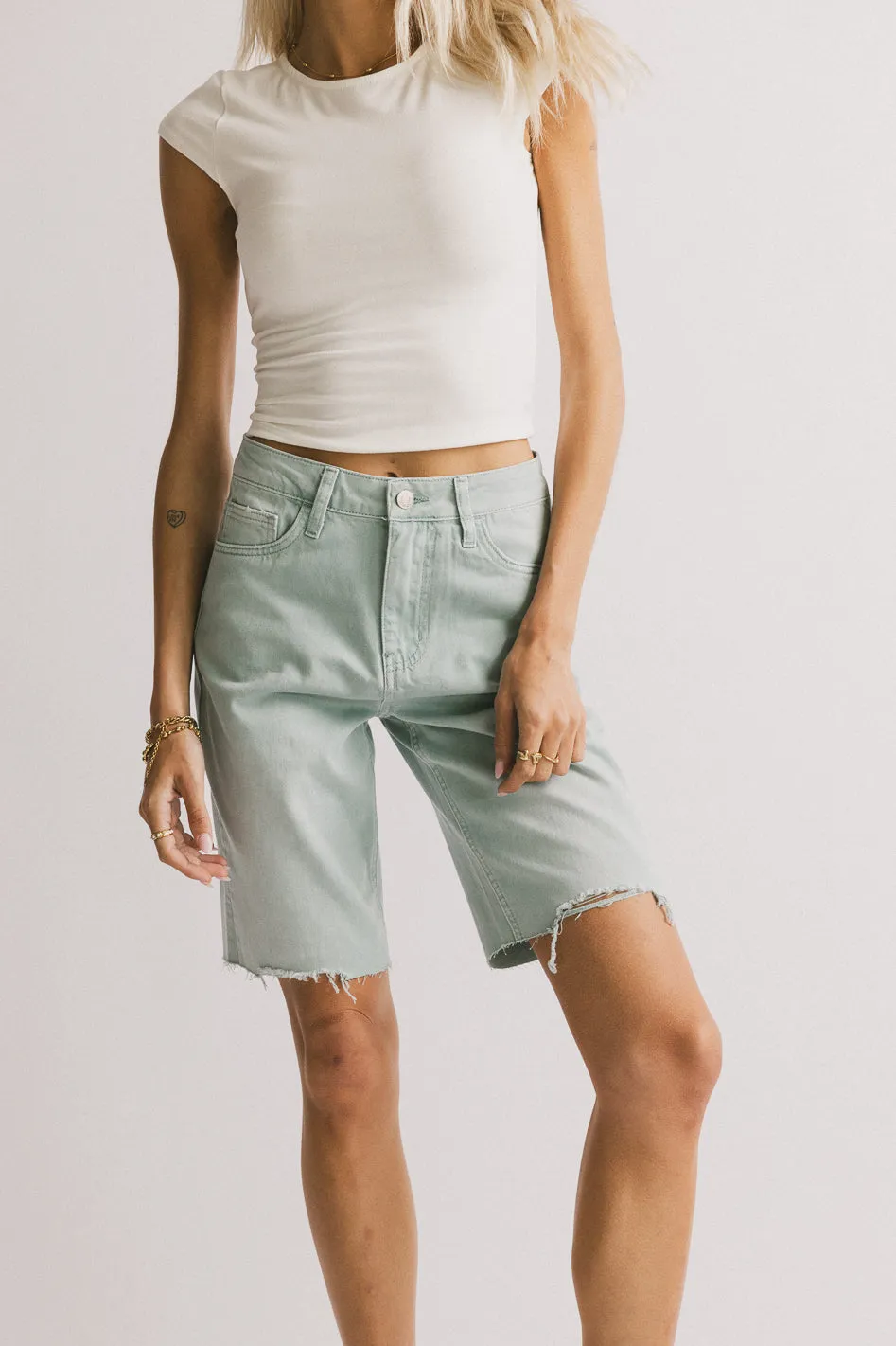 Marlene Denim Shorts in Seafoam - FINAL SALE sold by bohme