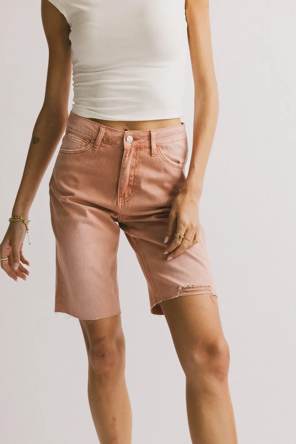 Marlene Denim Shorts in Salmon - FINAL SALE sold by bohme