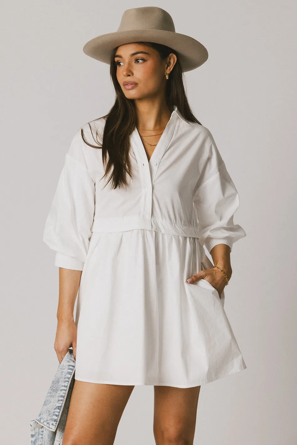 Oliver Collared Mini Dress in White - FINAL SALE sold by bohme product image thumbnail 3