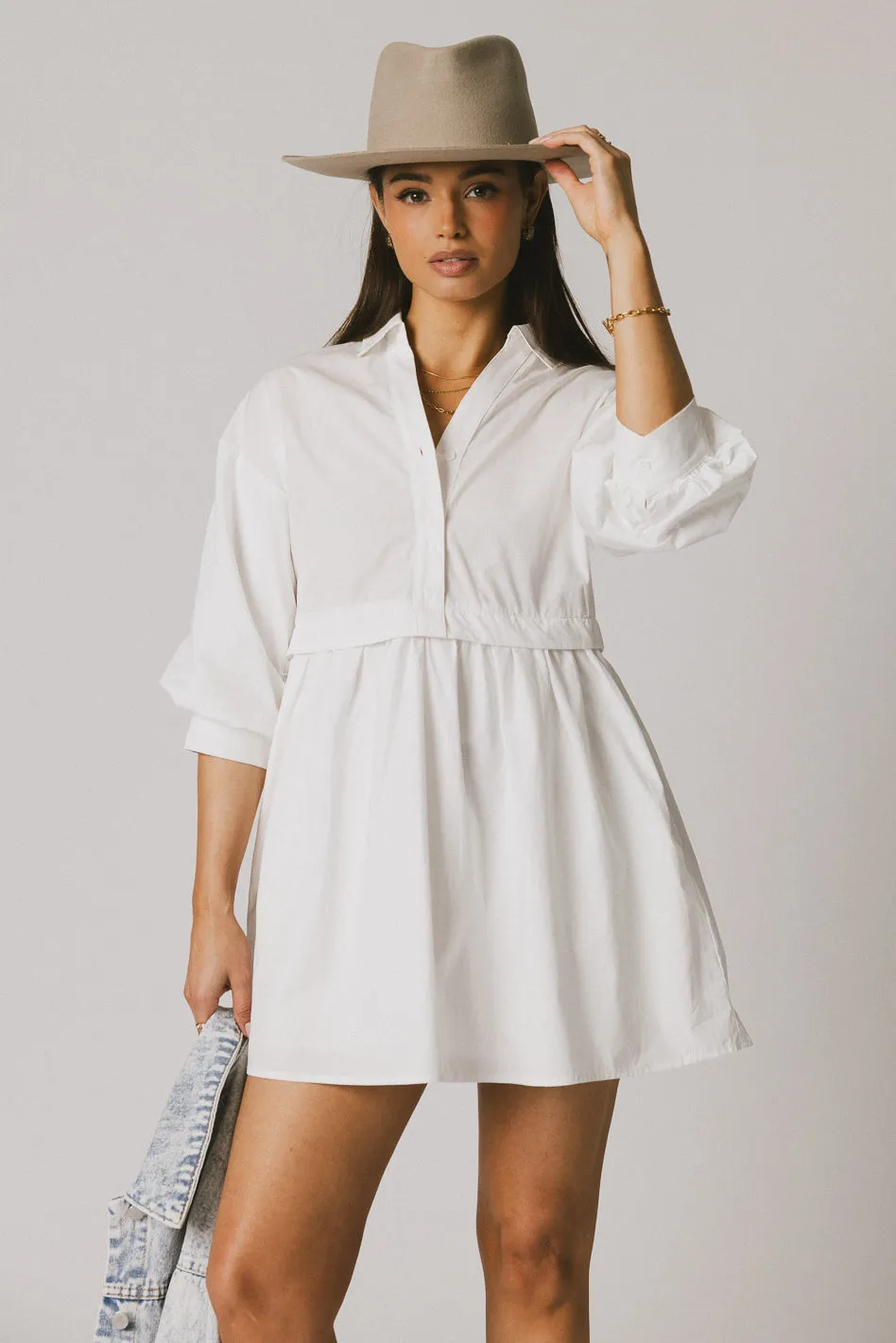 Oliver Collared Mini Dress in White - FINAL SALE sold by bohme