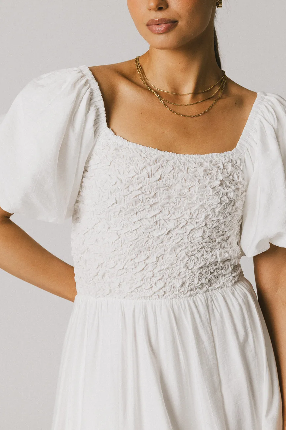 Janie Smocked Midi Dress in White - FINAL SALE sold by bohme product image thumbnail 3