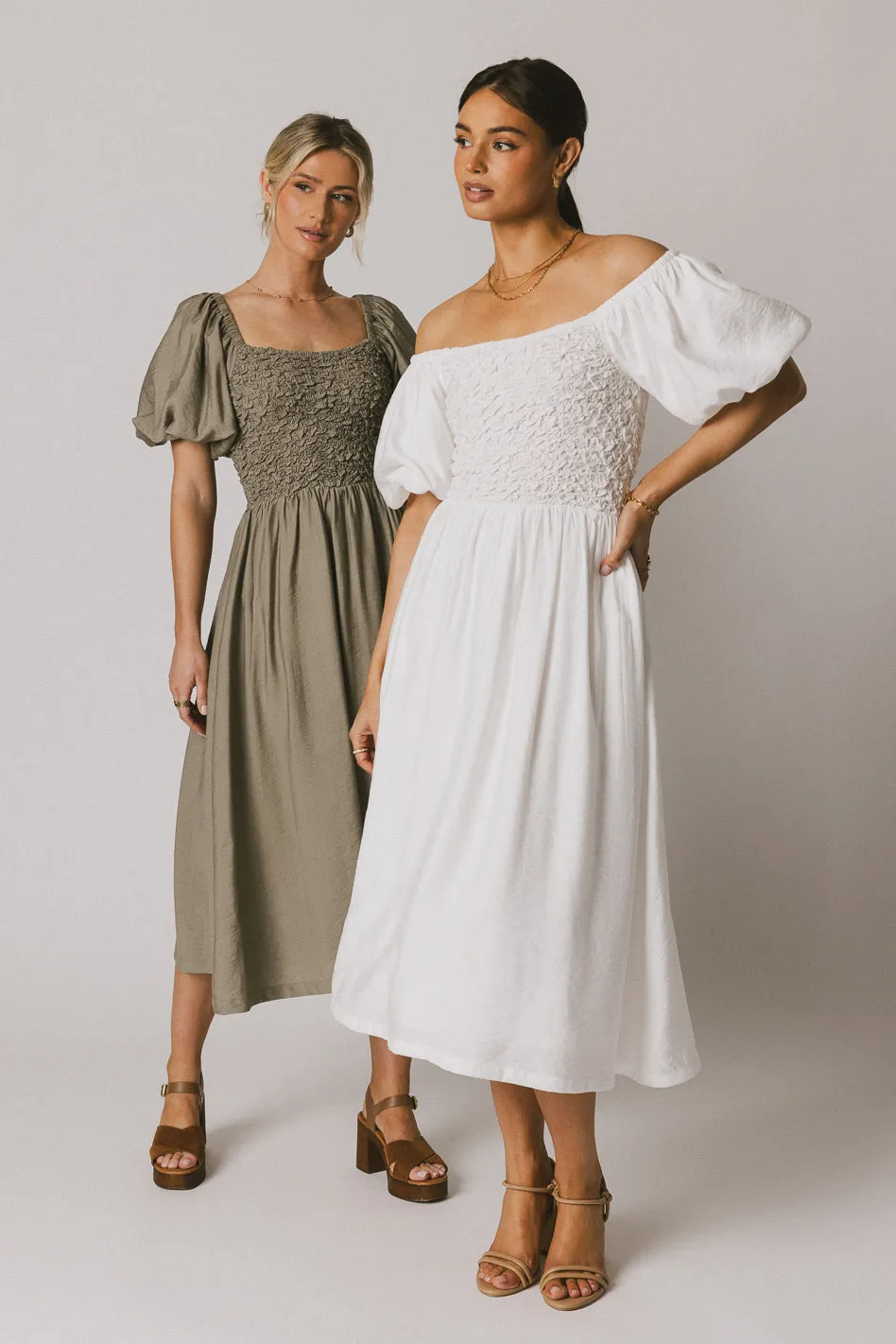 Janie Smocked Midi Dress in White - FINAL SALE sold by bohme product image thumbnail 2