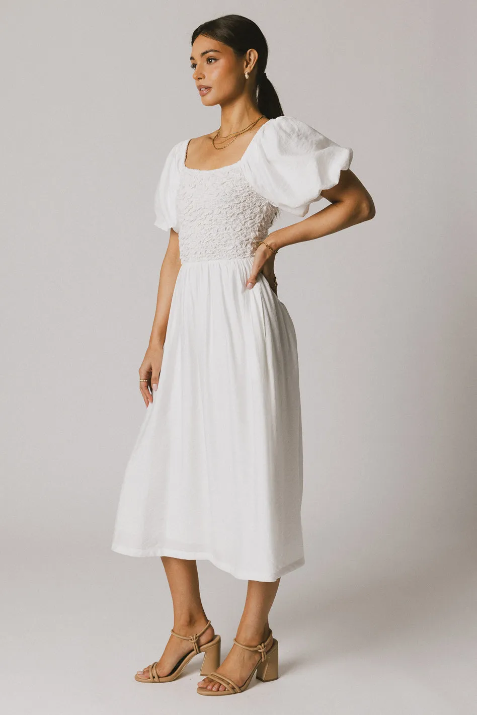 Janie Smocked Midi Dress in White - FINAL SALE sold by bohme product image thumbnail 5