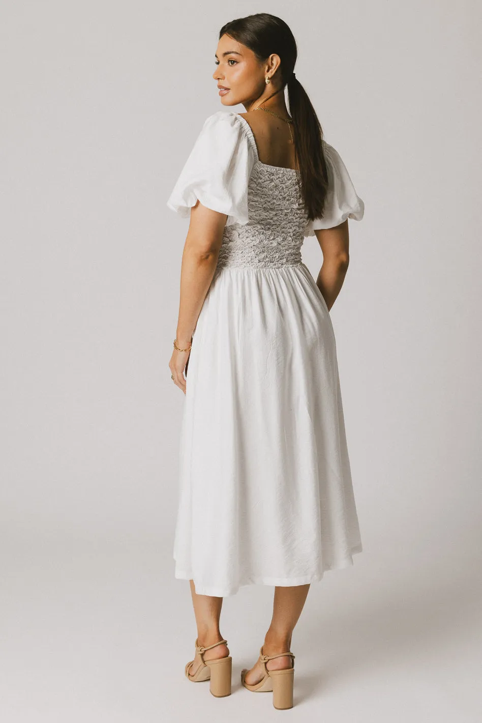 Janie Smocked Midi Dress in White - FINAL SALE sold by bohme product image thumbnail 4