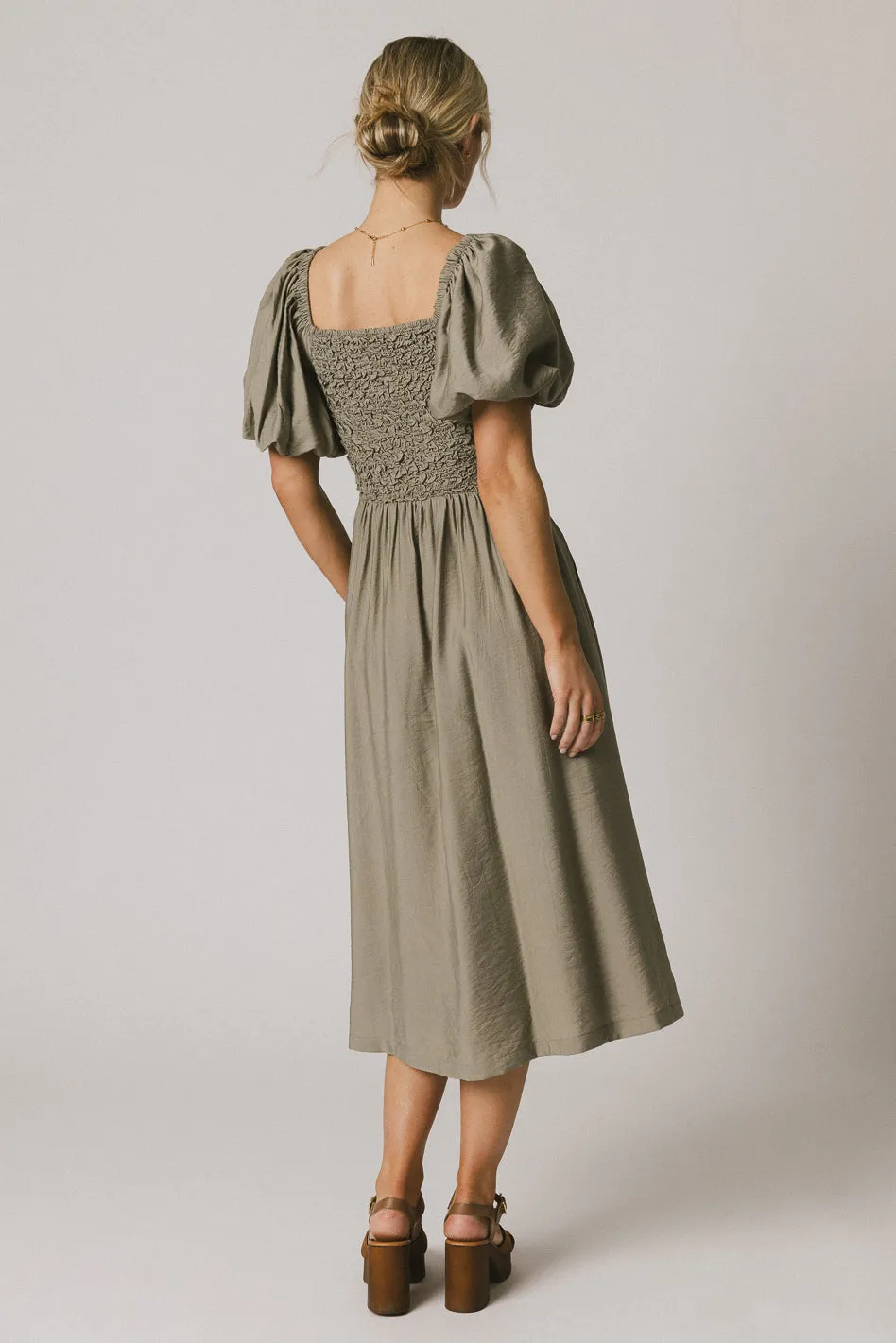 Janie Smocked Midi Dress in Olive - FINAL SALE sold by bohme product image thumbnail 3