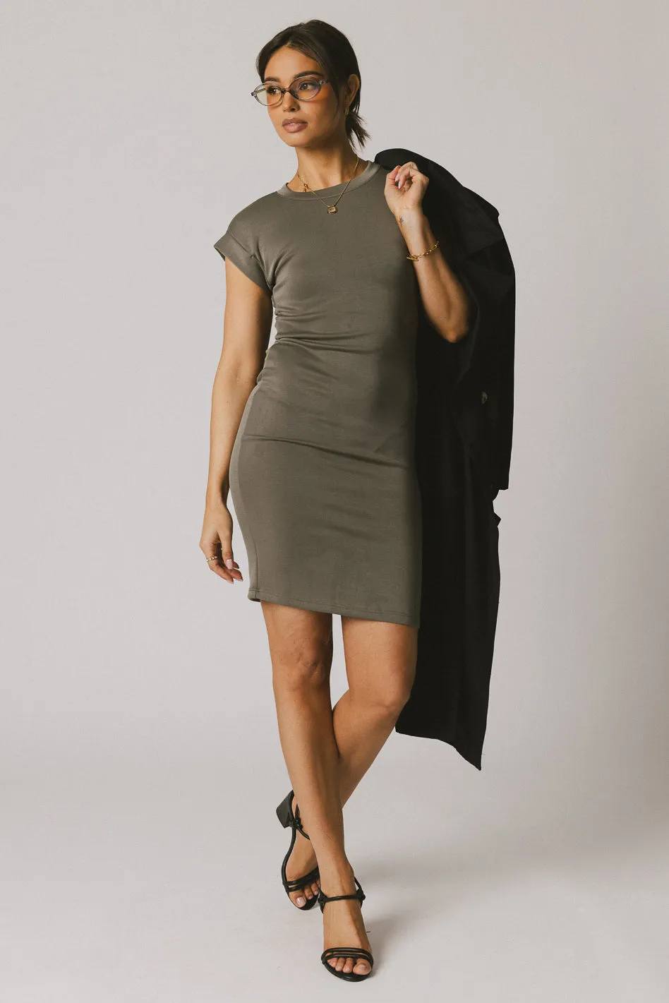 Lauren Tee Shirt Mini Dress in Olive - FINAL SALE sold by bohme product image thumbnail 2