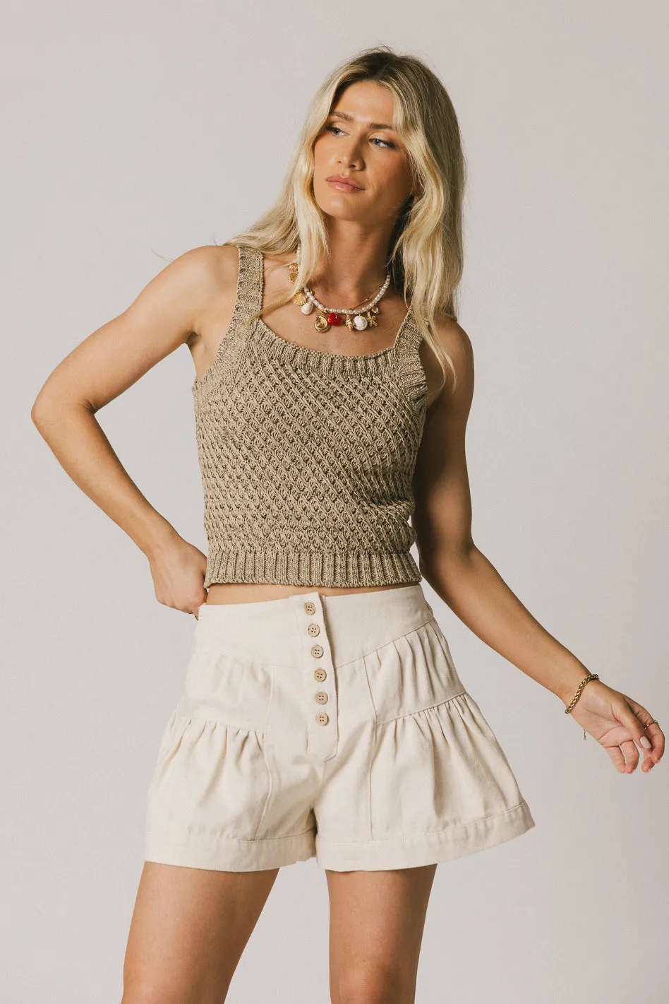 Harpa Tiered Mini Shorts in Oatmeal - FINAL SALE sold by bohme product image thumbnail 4