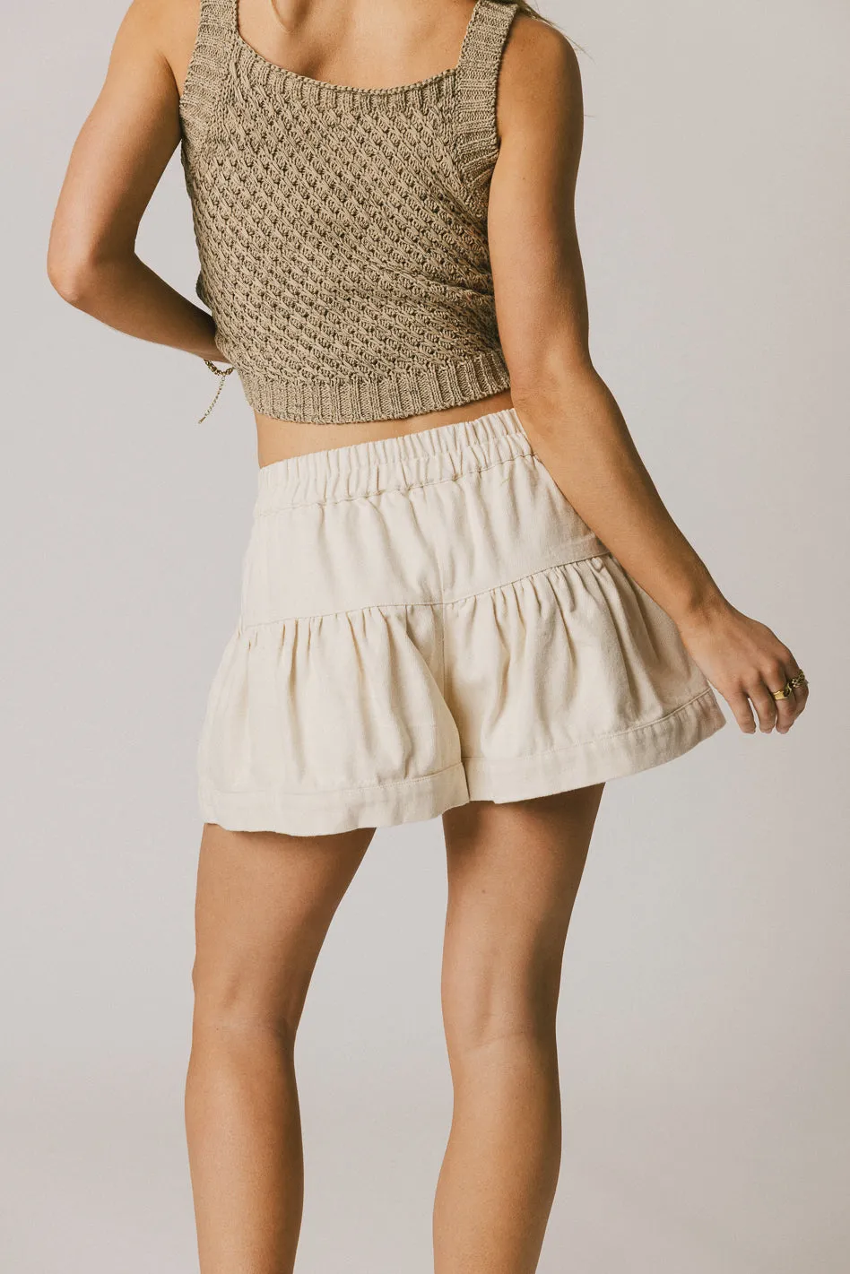 Harpa Tiered Mini Shorts in Oatmeal - FINAL SALE sold by bohme product image thumbnail 3