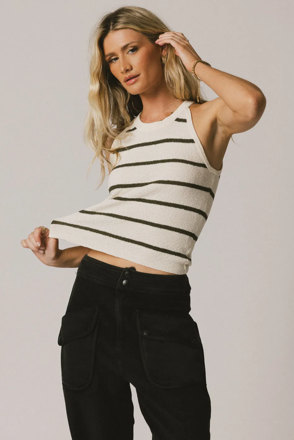 Kamari Striped Tank Top in Olive - FINAL SALE sold by bohme