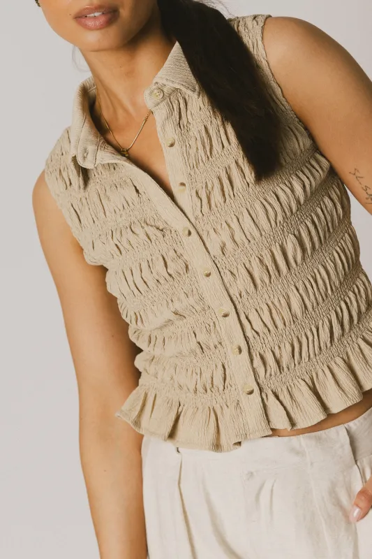 Russel Smocked Button Up in Taupe - FINAL SALE sold by bohme