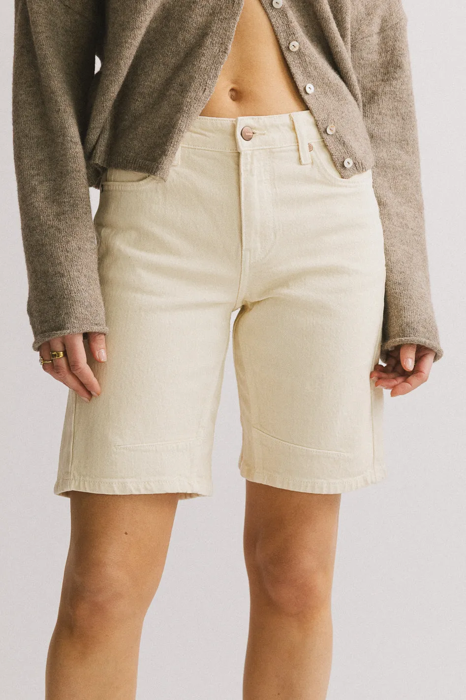 Layla Denim Shorts in Ivory - FINAL SALE sold by bohme product image thumbnail 2