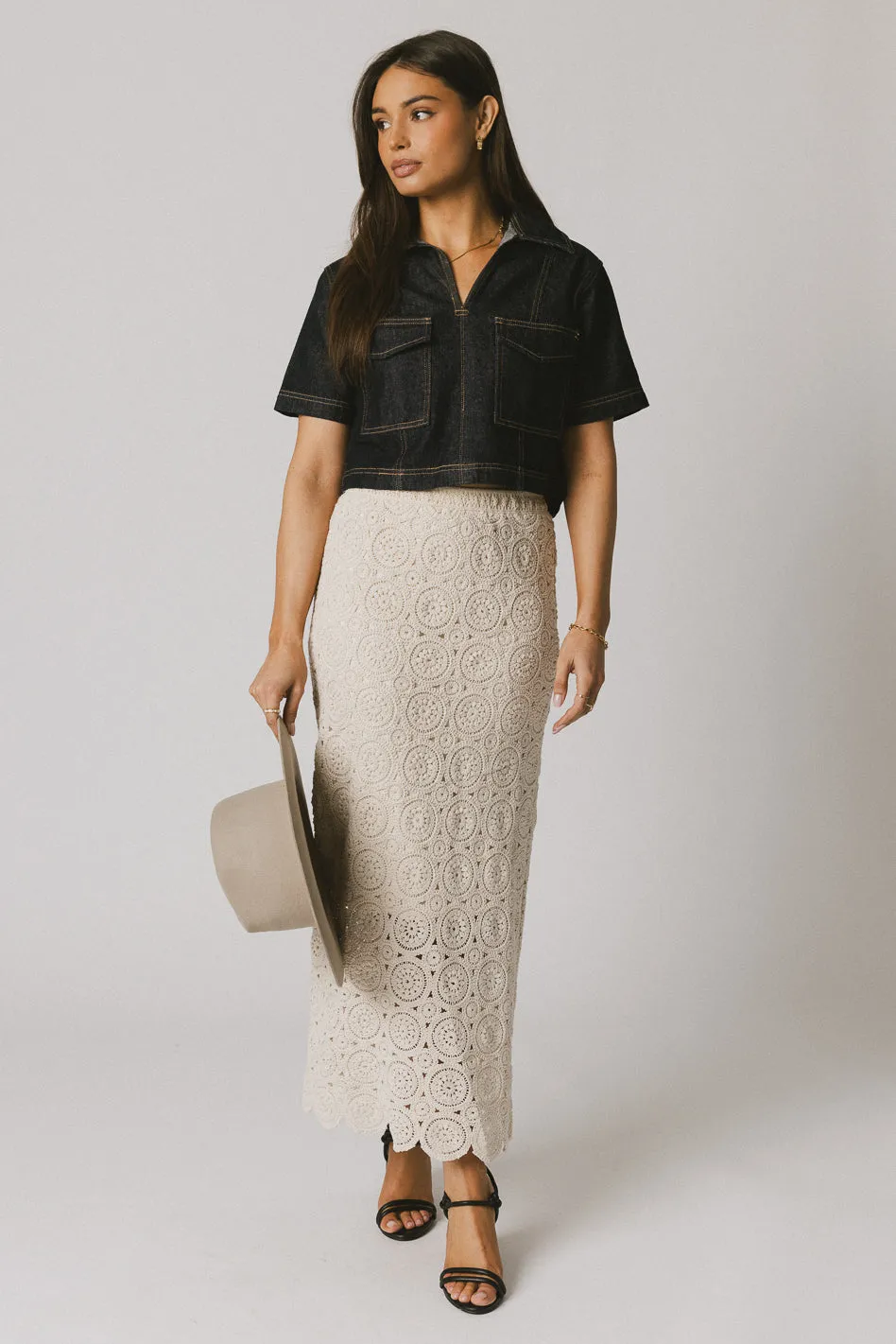 Farris Denim Collared Top in Dark Wash - FINAL SALE sold by bohme