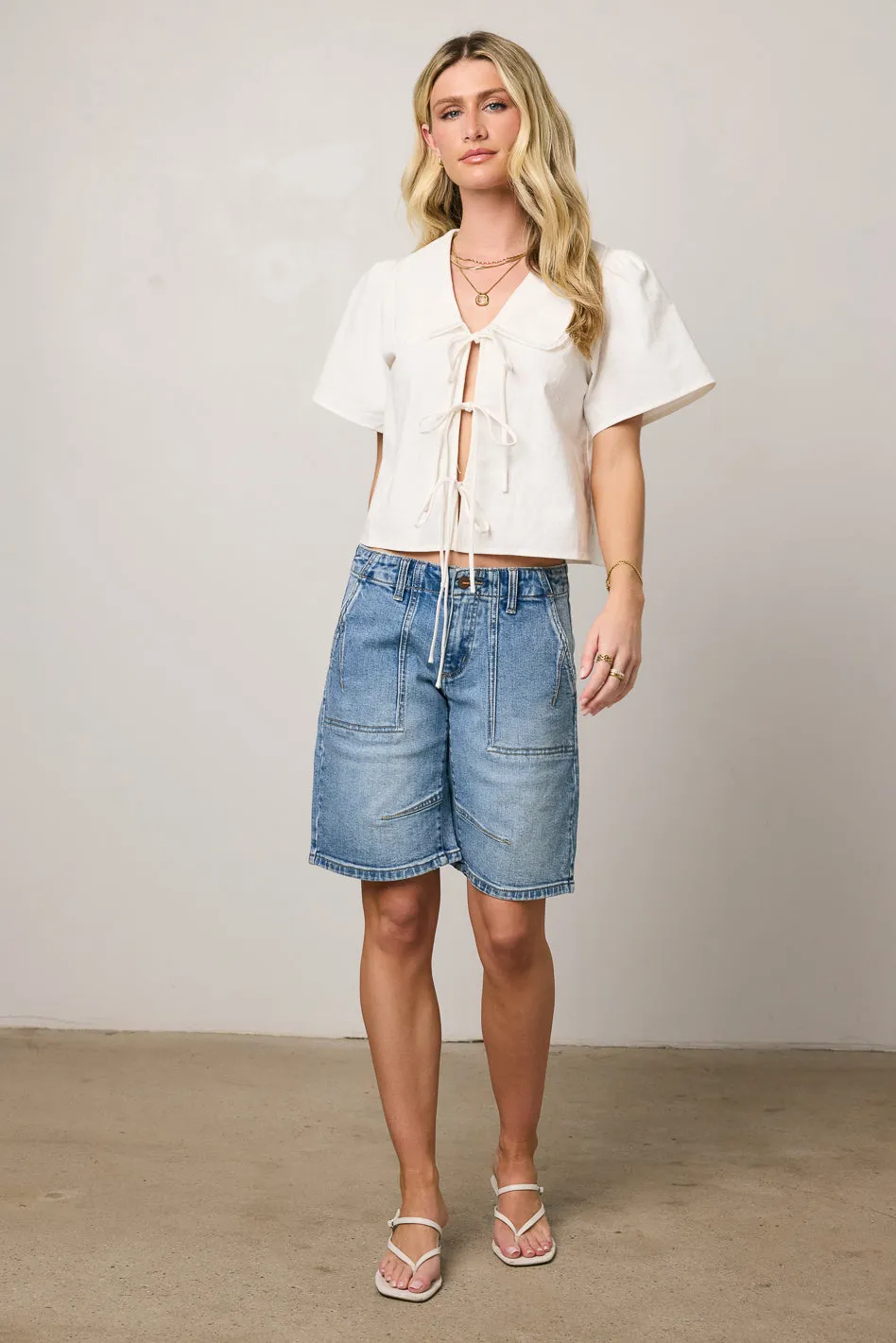 Ethan Tie Front Blouse in White sold by bohme product image thumbnail 2