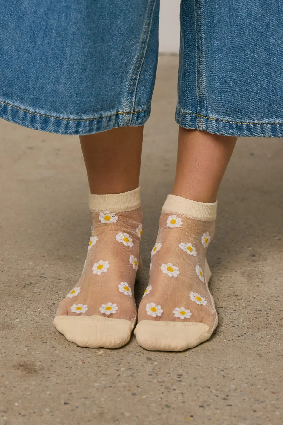 Sheer Striped Floral Socks in Nude sold by bohme product image thumbnail 3