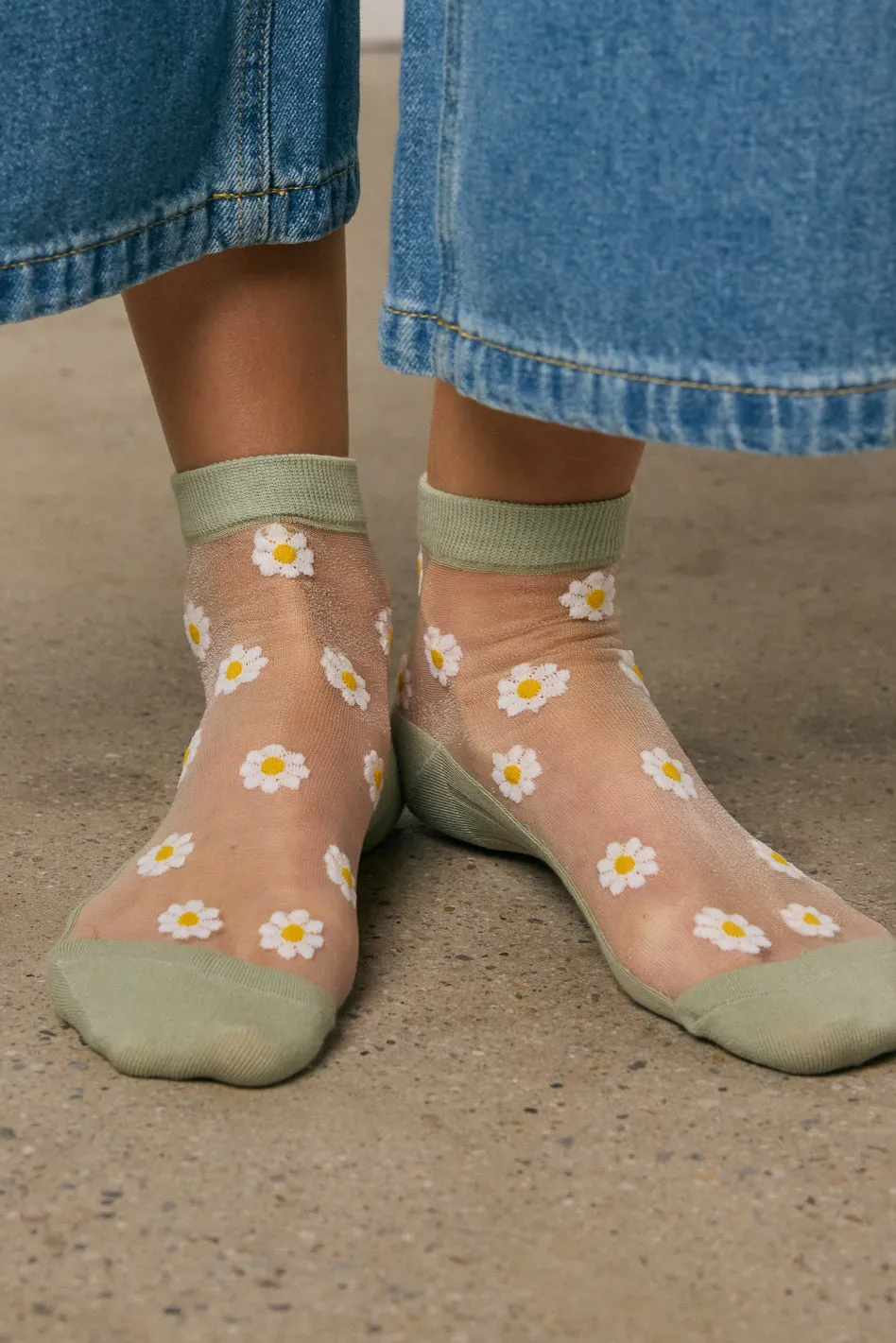 Sheer Striped Floral Socks in Sage sold by bohme product image thumbnail 2