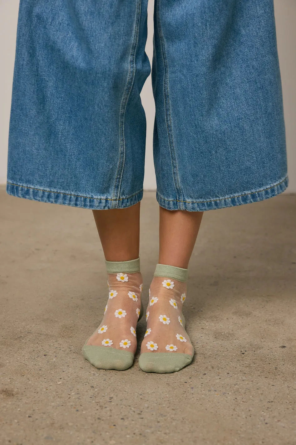 Sheer Striped Floral Socks in Sage sold by bohme product image thumbnail 3