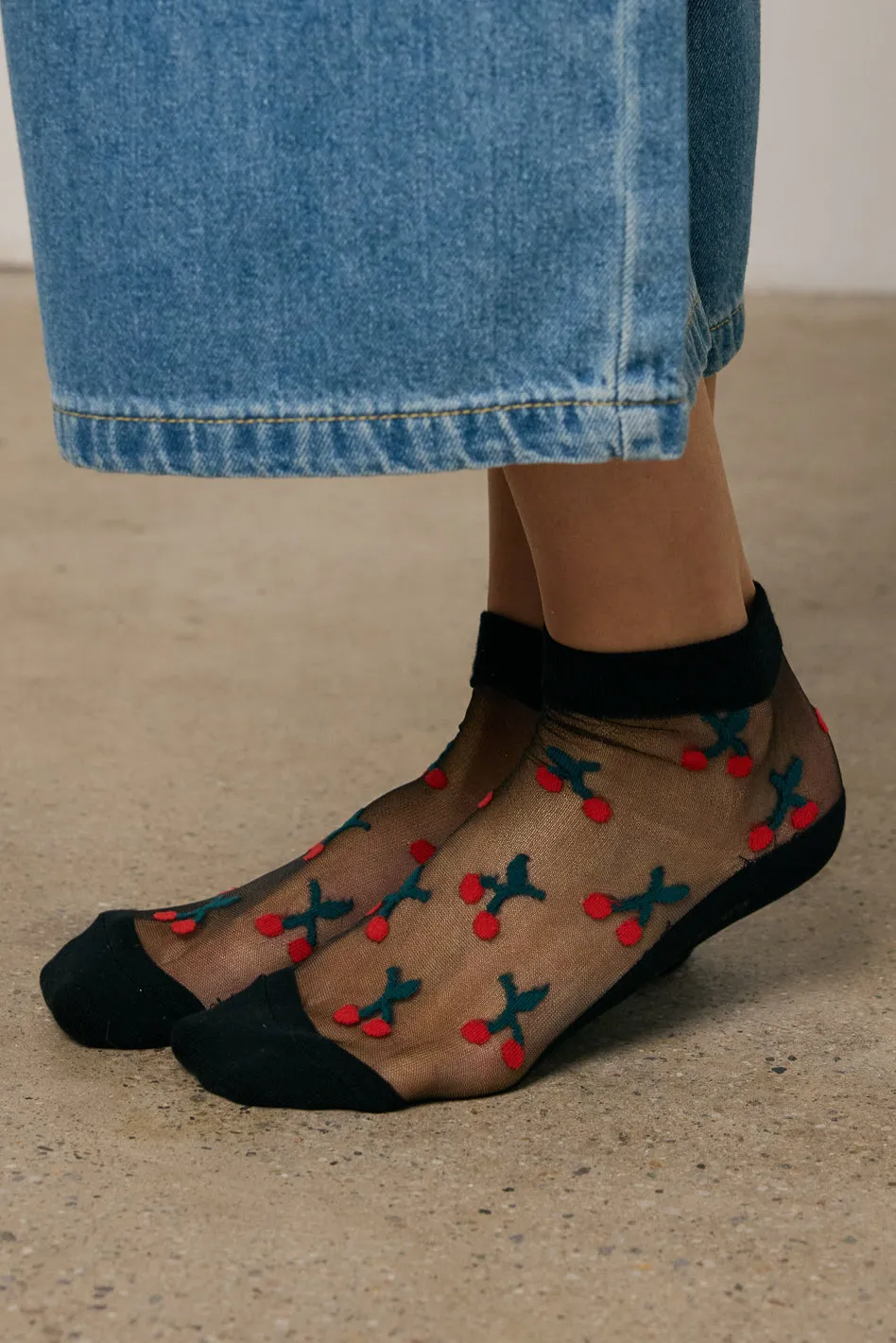 Sheer Cherry Socks in Black sold by bohme product image thumbnail 2