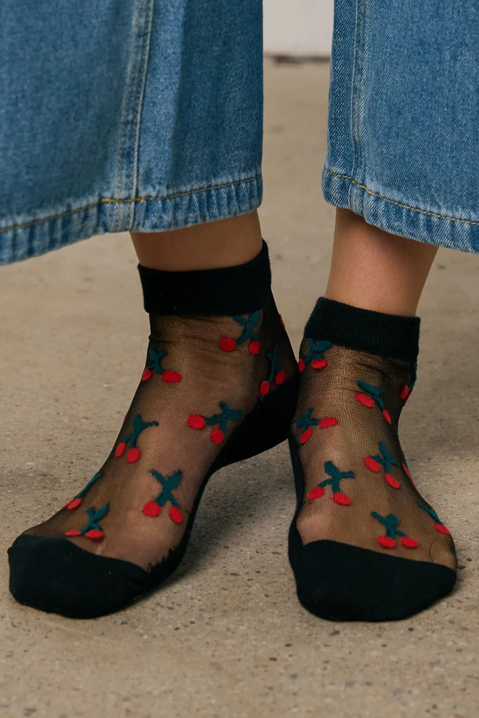 Sheer Cherry Socks in Black sold by bohme
