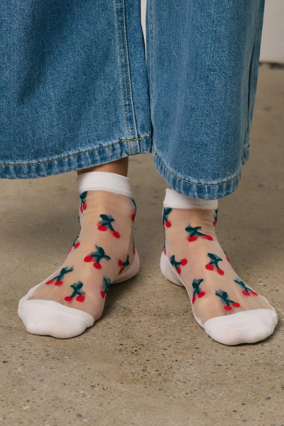 Sheer Cherry Socks in White sold by bohme product image thumbnail 3