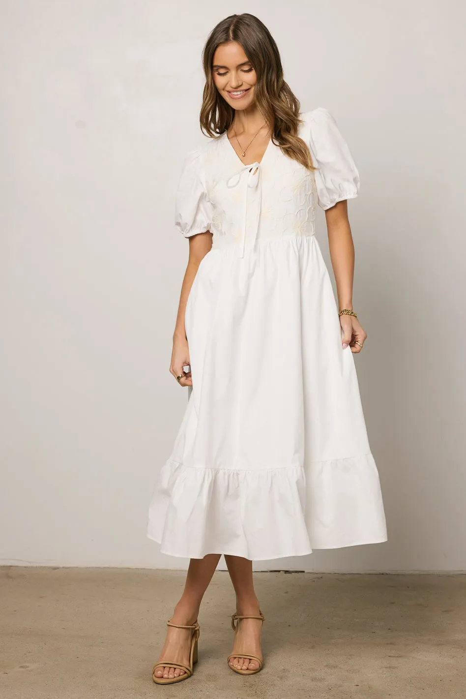 Jozette Floral Midi Dress in Off White - FINAL SALE sold by bohme product image thumbnail 4