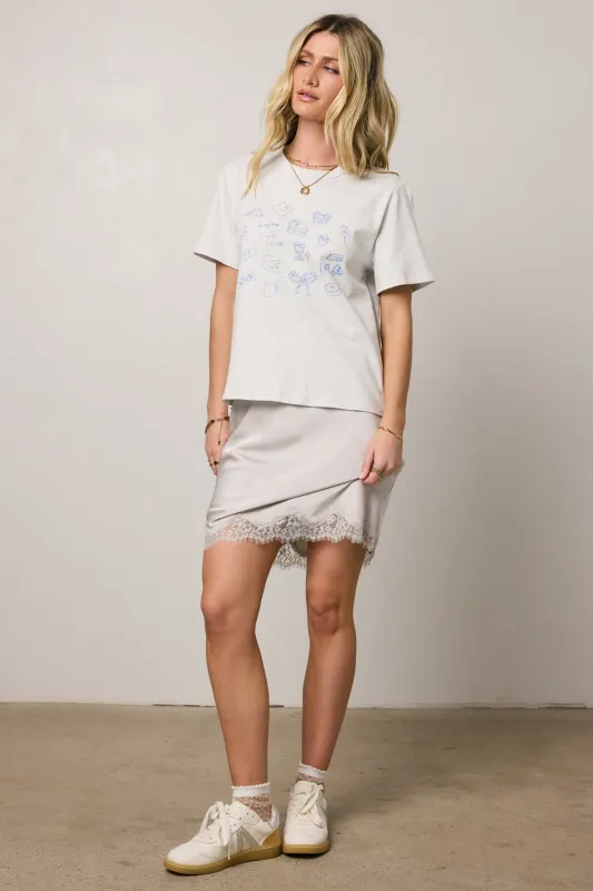 Harper Lace Trim Mini Skirt in Grey - FINAL SALE sold by bohme