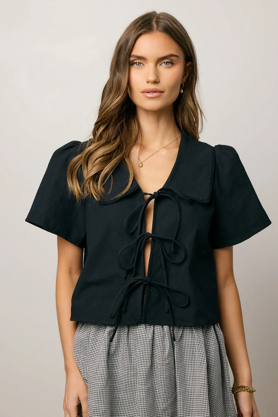 Ethan Tie Front Blouse in Black sold by bohme product image thumbnail 3