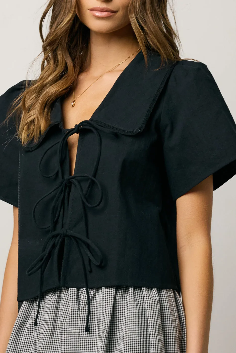 Ethan Tie Front Blouse in Black sold by bohme