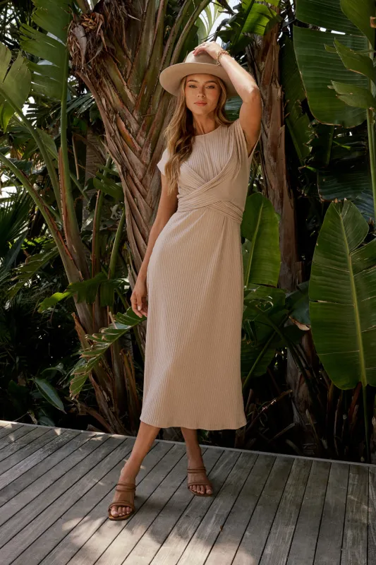 Vaeda Ribbed Tie Dress in Tan - FINAL SALE sold by bohme