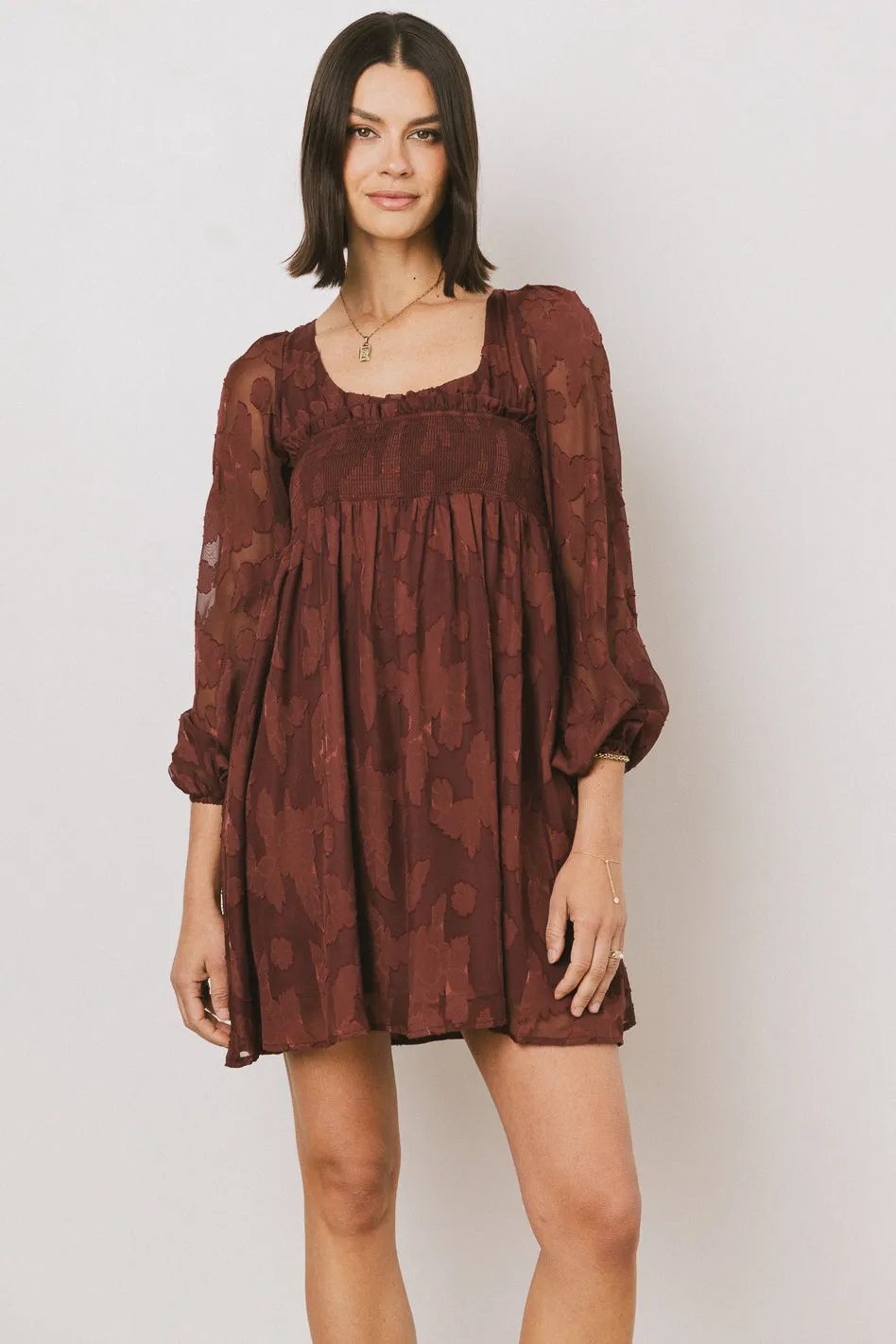 Miles Smocked Mini Dress in Red-Brown - FINAL SALE sold by bohme product image thumbnail 3