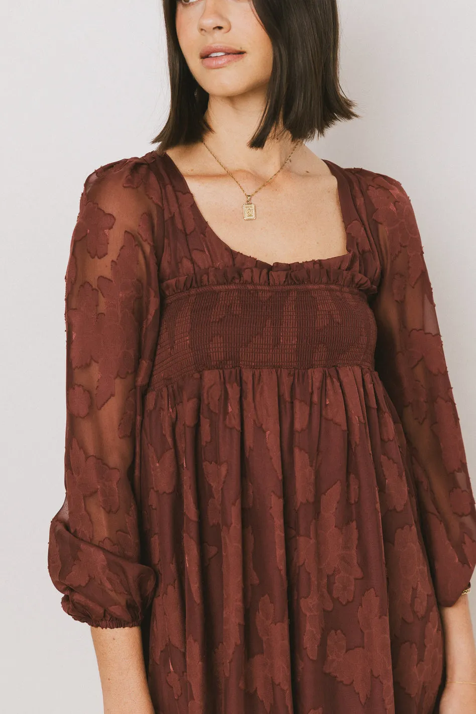 Miles Smocked Mini Dress in Red-Brown - FINAL SALE sold by bohme product image thumbnail 2