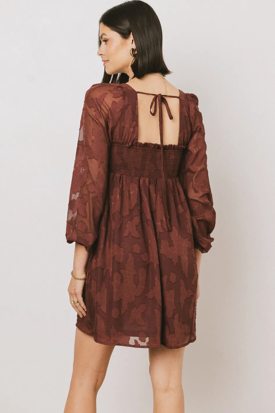 Miles Smocked Mini Dress in Red-Brown - FINAL SALE sold by bohme product image thumbnail 4