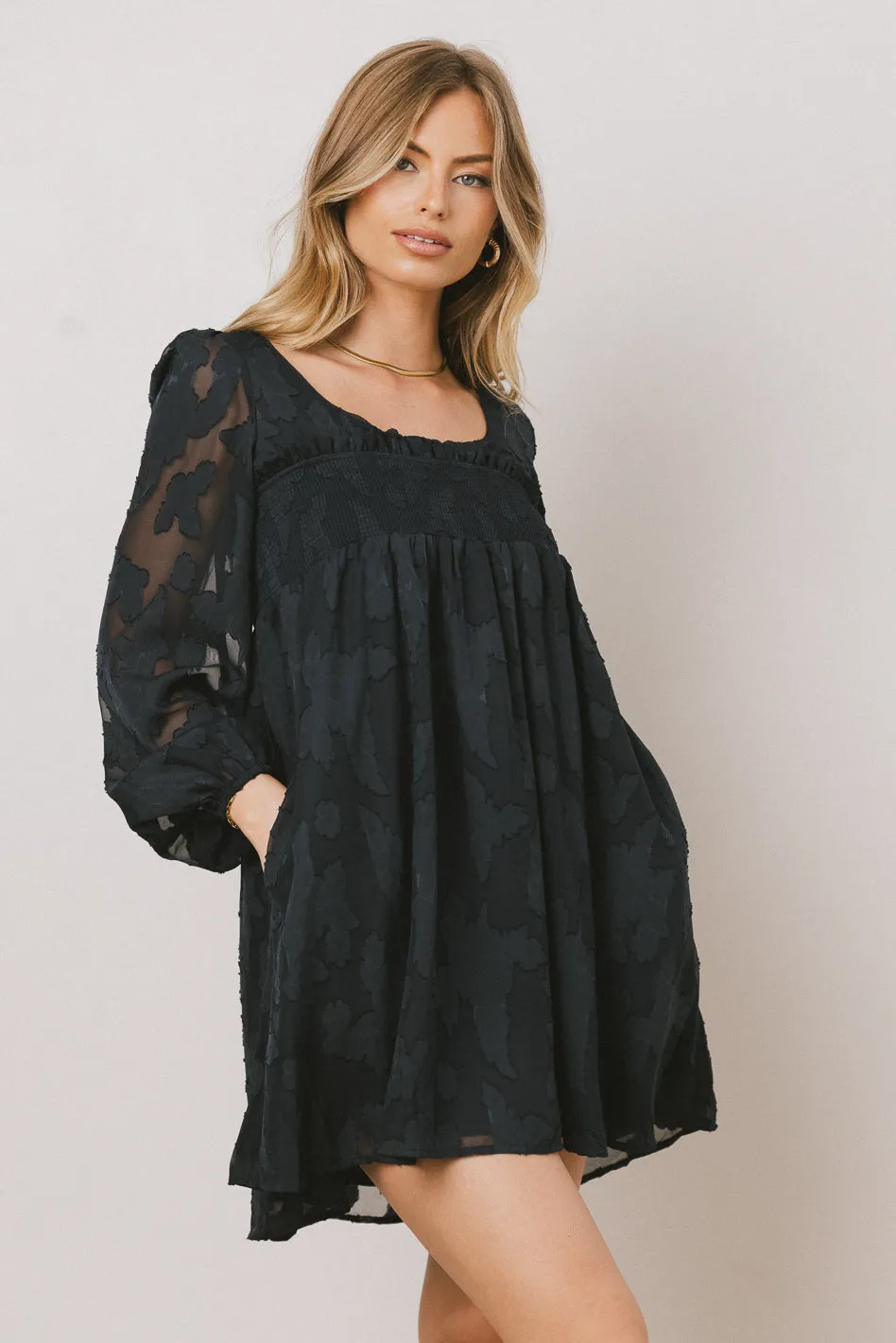 Miles Smocked Mini Dress in Navy - FINAL SALE sold by bohme