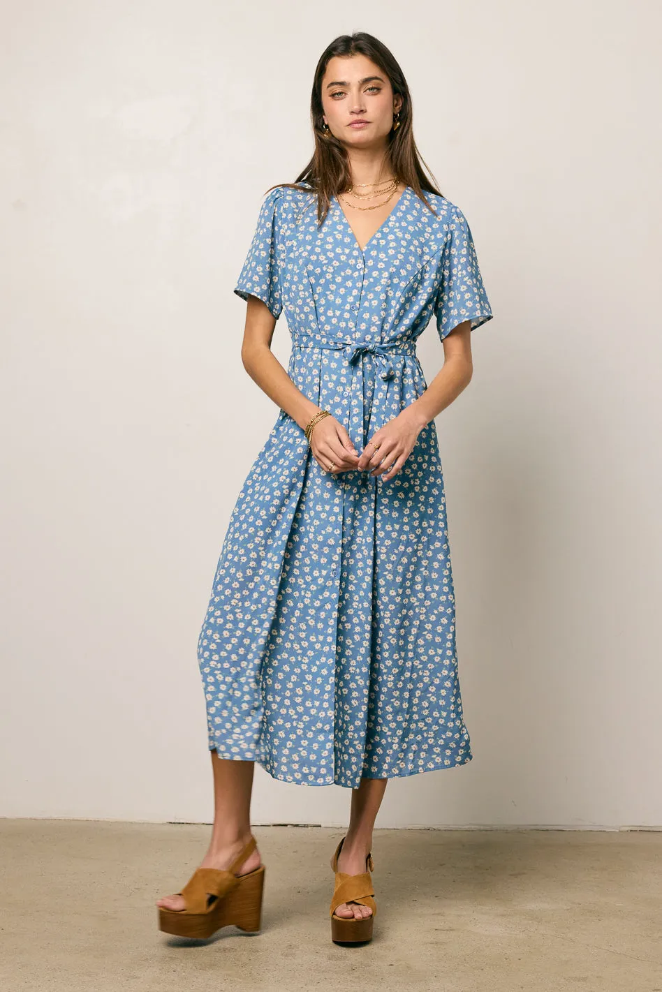 Malik Floral Midi Dress in Blue - FINAL SALE sold by bohme product image thumbnail 4
