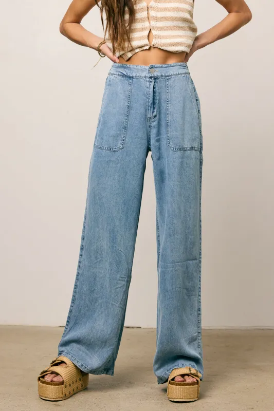 Reece Wide Leg Pants in Blue sold by bohme