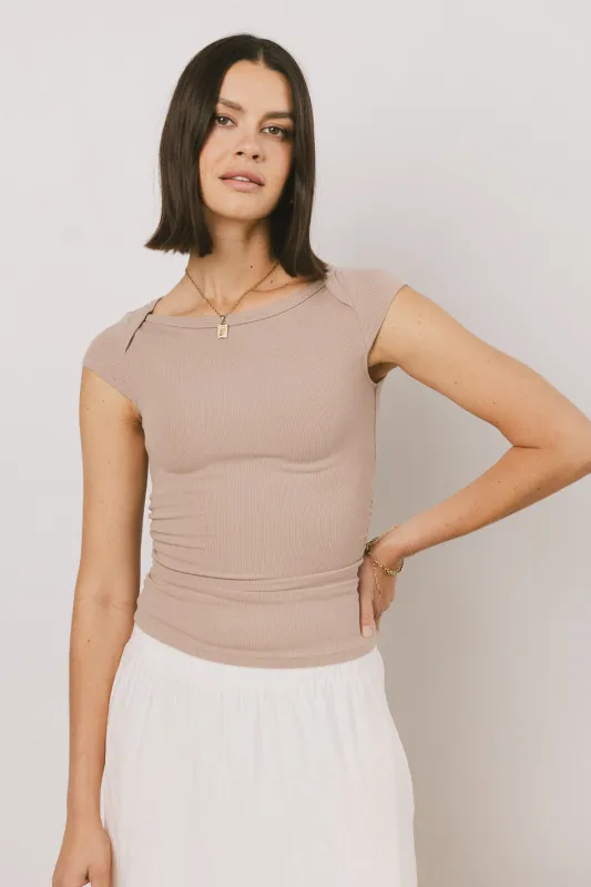 Leia Cap Sleeve Basic Top in Taupe - FINAL SALE sold by bohme
