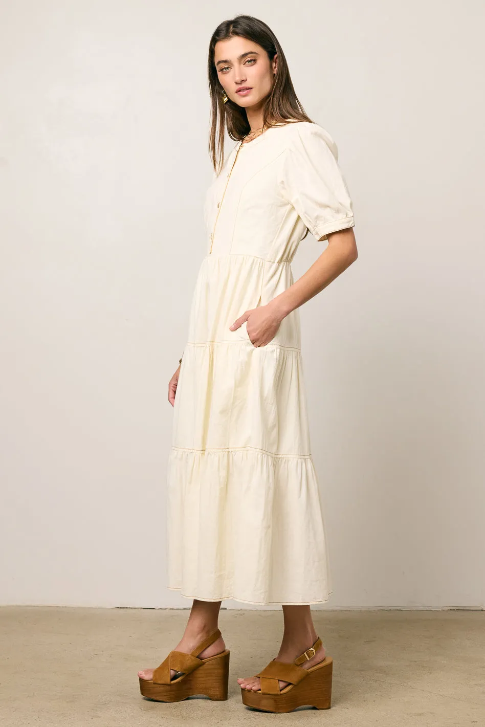 Finey Button Front Maxi Dress in Cream - FINAL SALE sold by bohme product image thumbnail 4