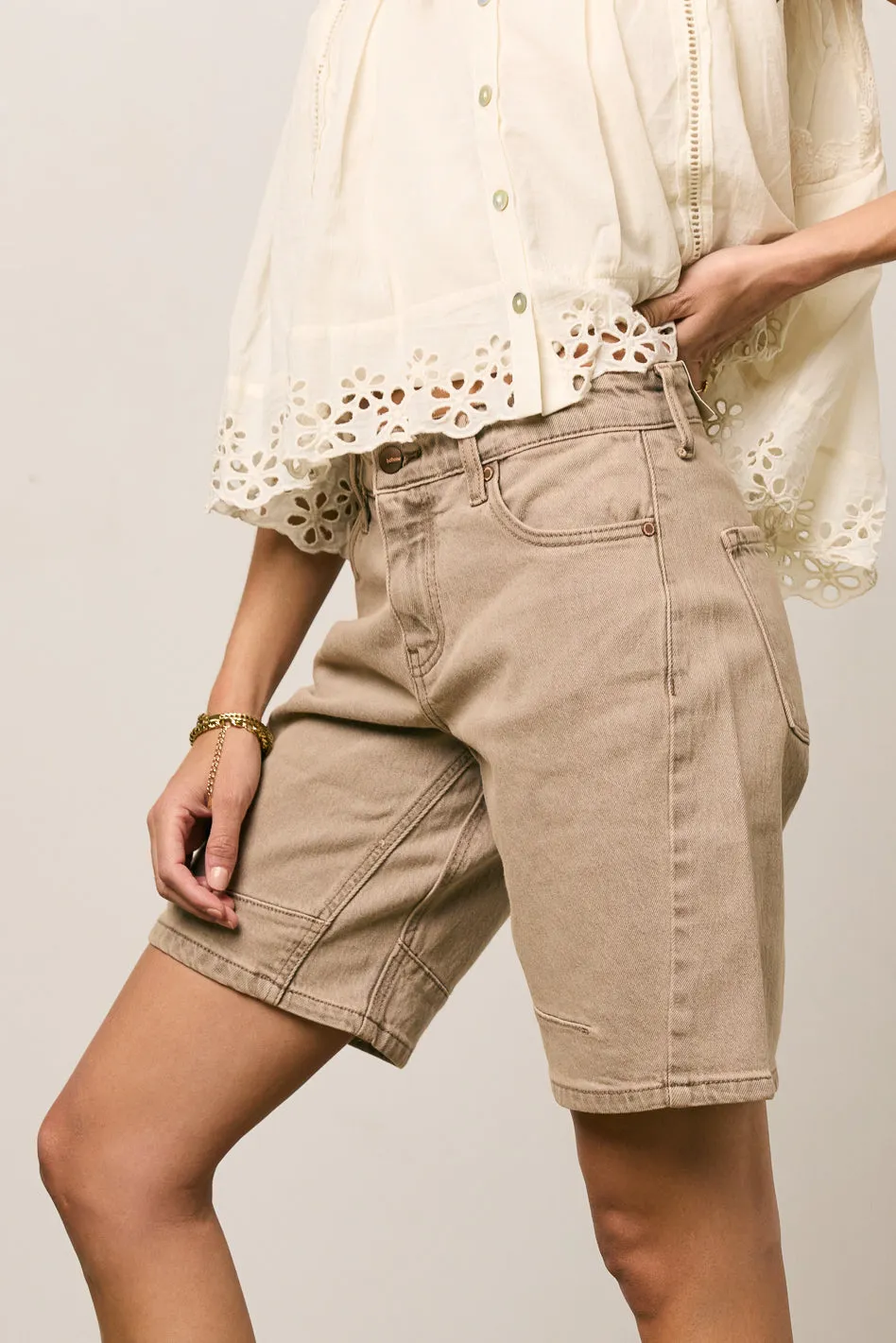 Layla Denim Shorts in Mushroom - FINAL SALE sold by bohme product image thumbnail 2