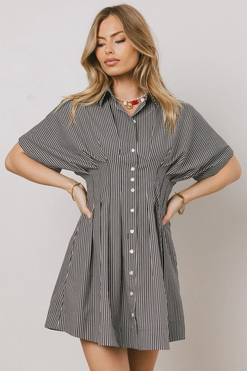 Erica Button Front Mini Dress in Grey - FINAL SALE sold by bohme product image thumbnail 4