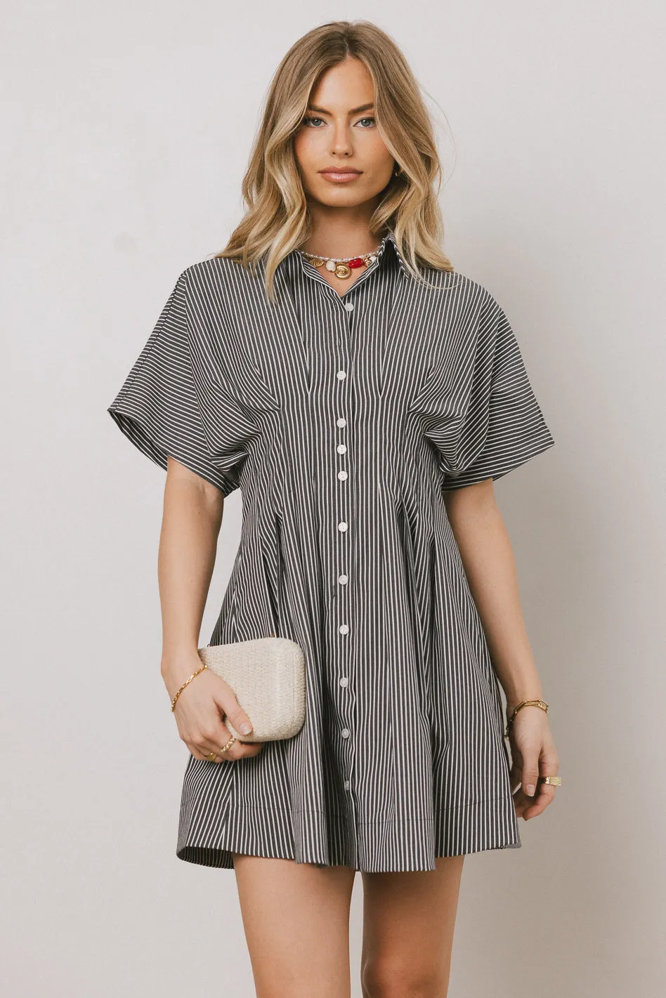 Erica Button Front Mini Dress in Grey - FINAL SALE sold by bohme product image thumbnail 3