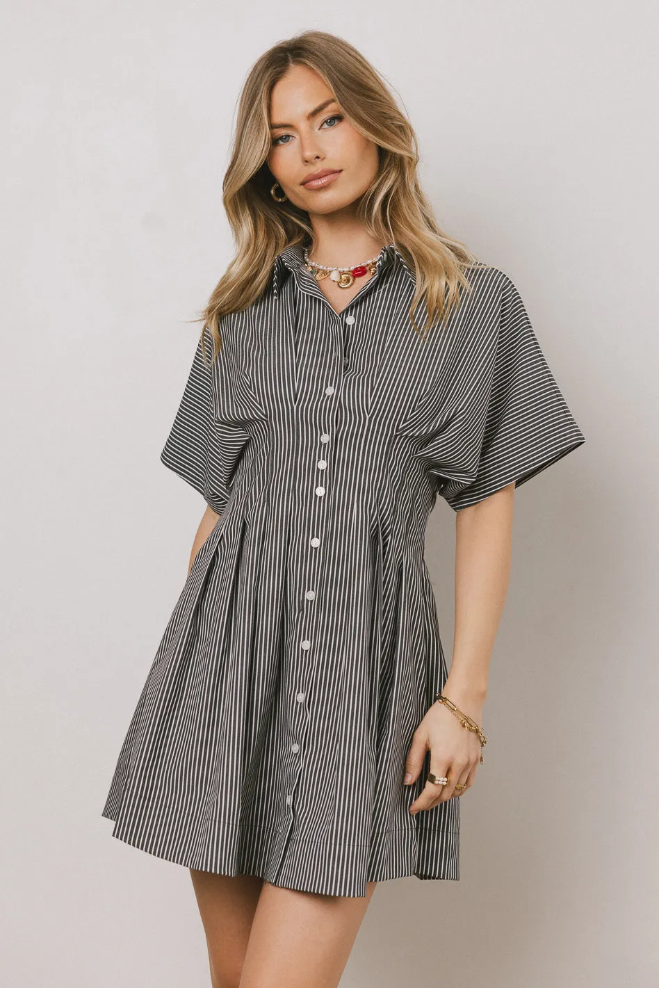 Erica Button Front Mini Dress in Grey - FINAL SALE sold by bohme product image thumbnail 2