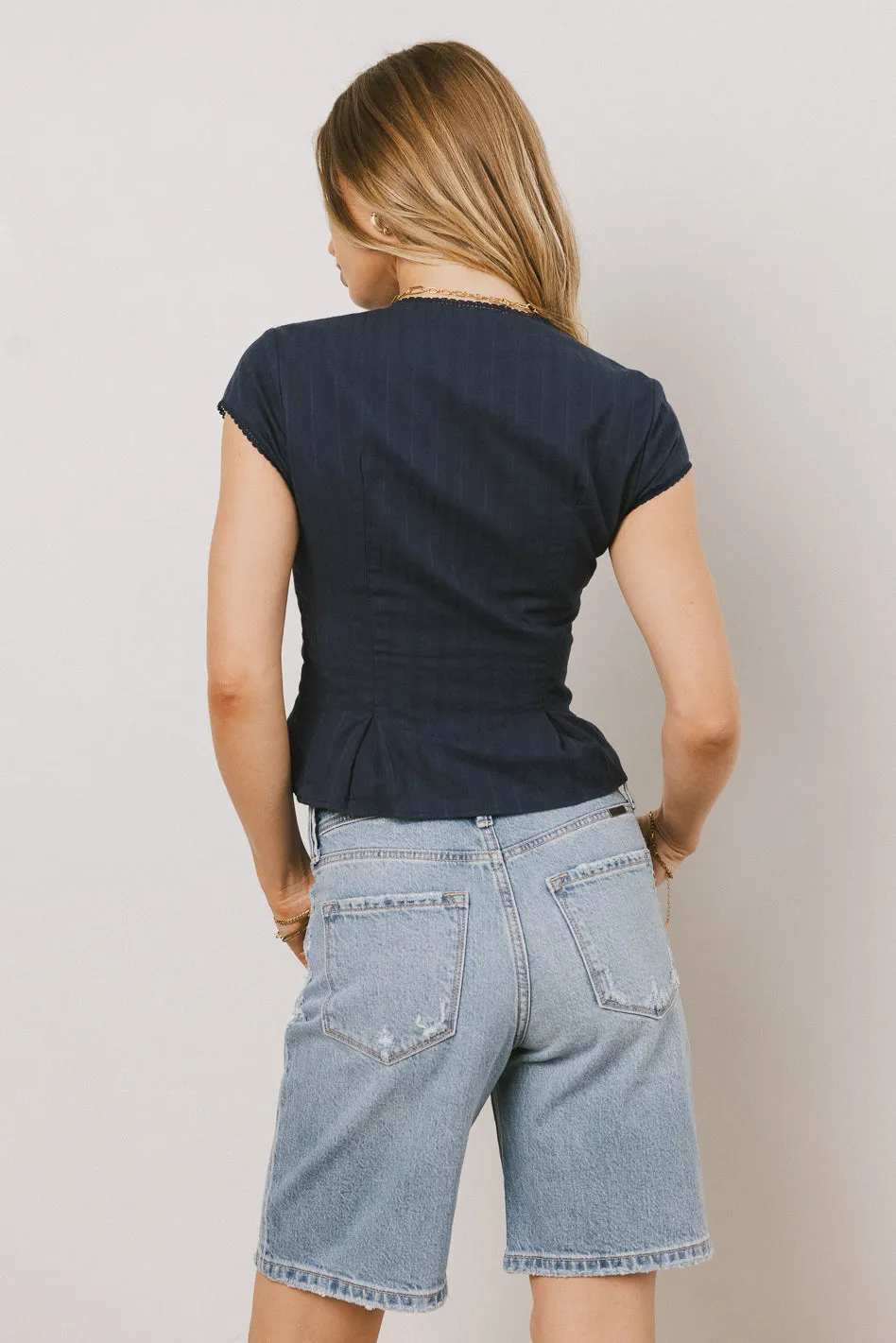 Rumi Button Front Blouse in Navy sold by bohme product image thumbnail 3