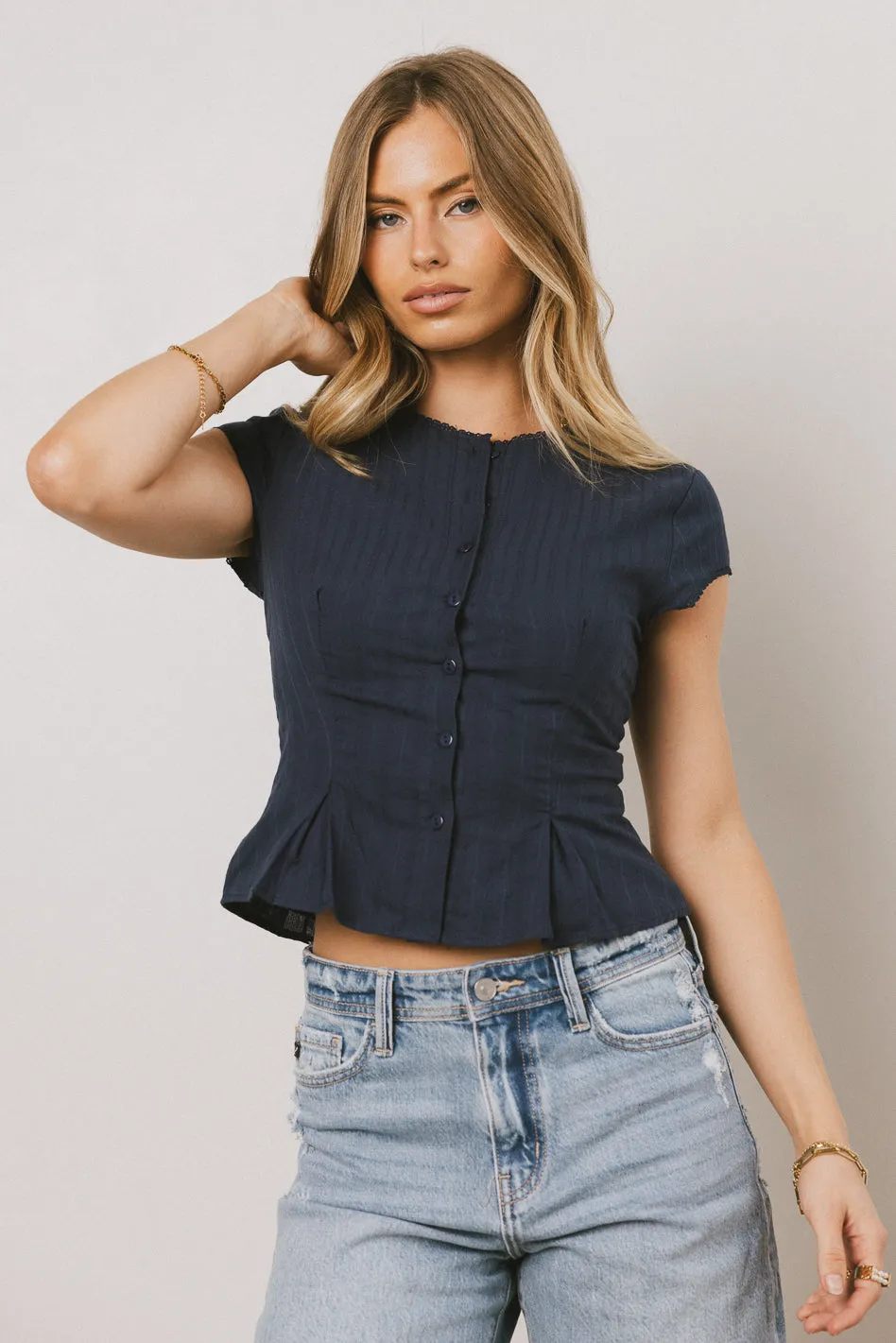 Rumi Button Front Blouse in Navy sold by bohme product image thumbnail 5