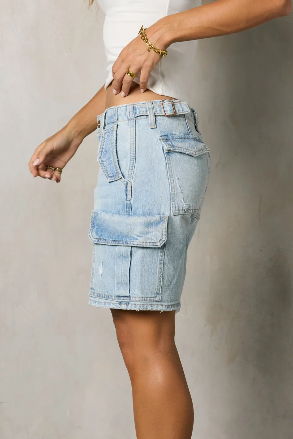 Zora Light Wash Cargo Shorts - FINAL SALE sold by bohme product image thumbnail 3